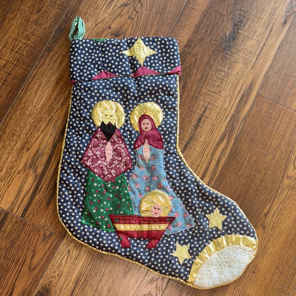 Holiday Stocking with Nativity Scene